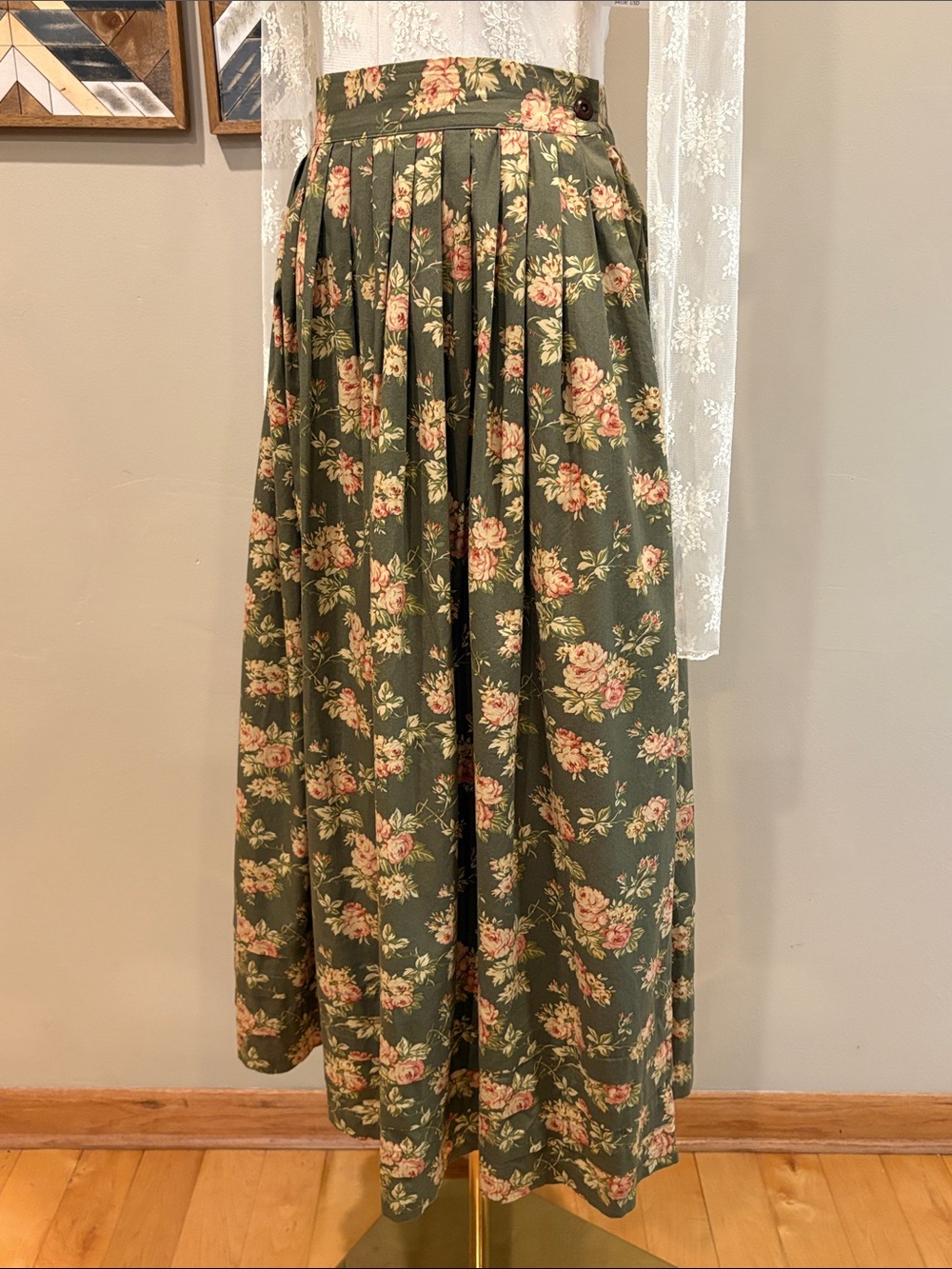 Vintage Ralph Lauren Country 90s Floral Pleated Flared Tiered Hem Maxi Skirt 10 - Picture 4 of 11